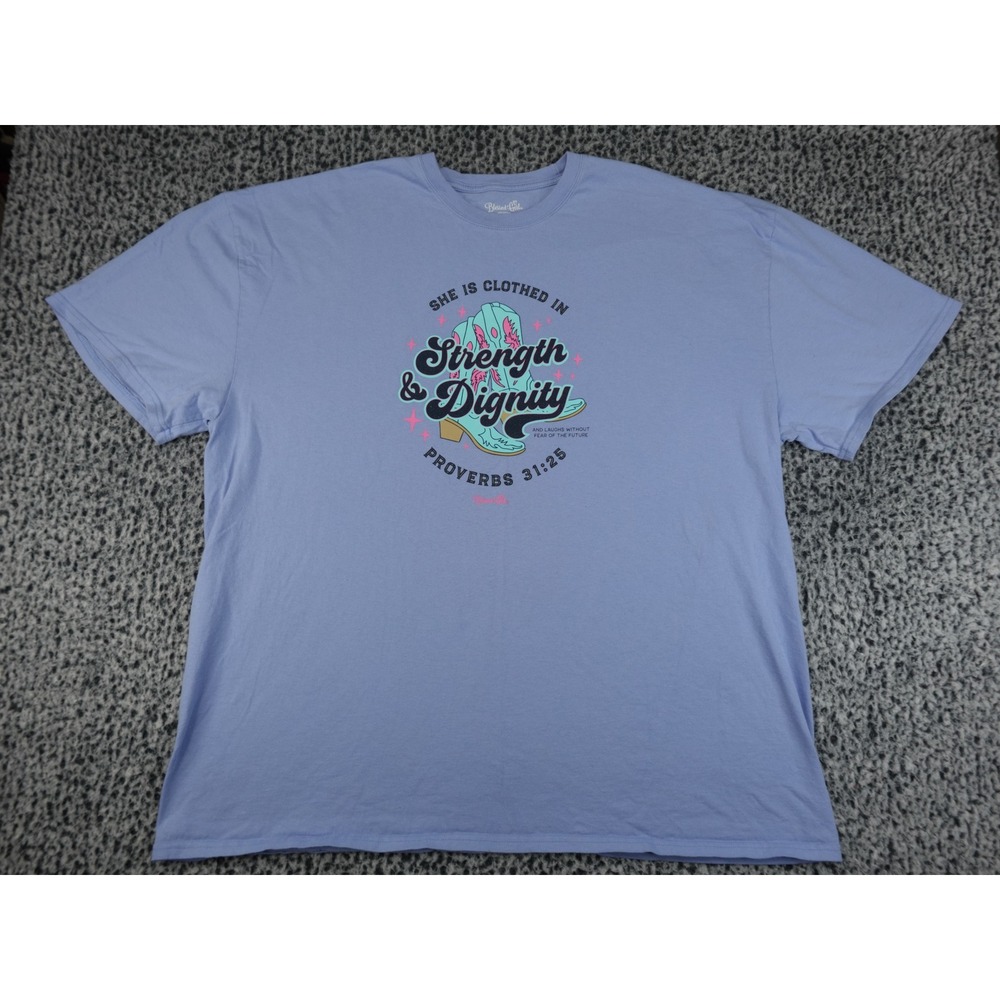 Blessed Girl Graphic T-Shirt Womens 3X Blue Good Proverbs 31:25 Cowboy Boots Tee